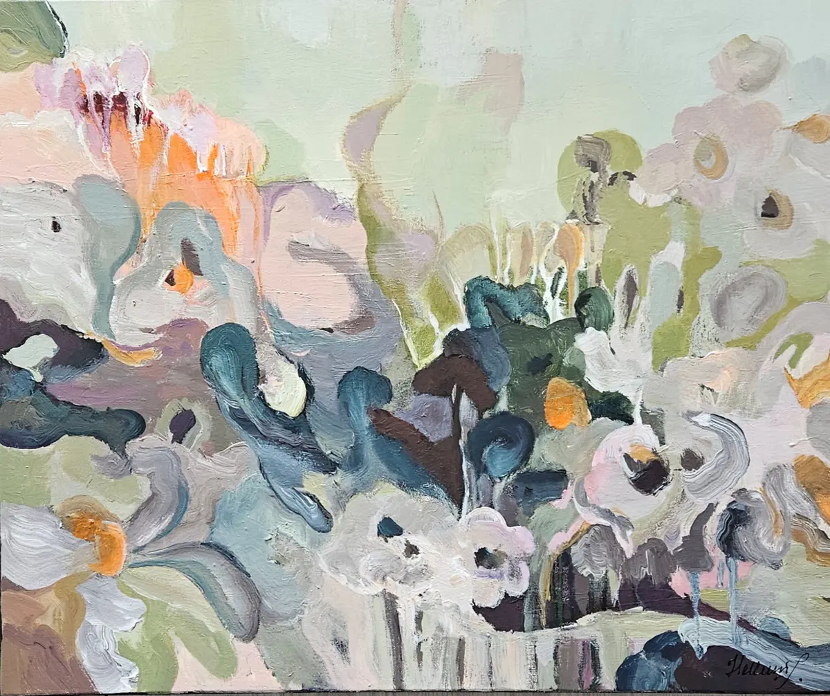 Where Flowers Become Stories - Akryl - Abstract Expressionism - 70×63 cm av Tatiana Hellum
