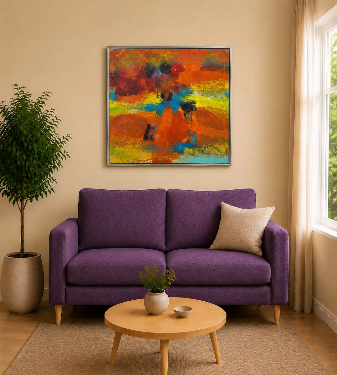 Teos - Akryyli - Abstract - 80×80 cm taiteilija Tilly Maj-Britt Bodilius Lindgren