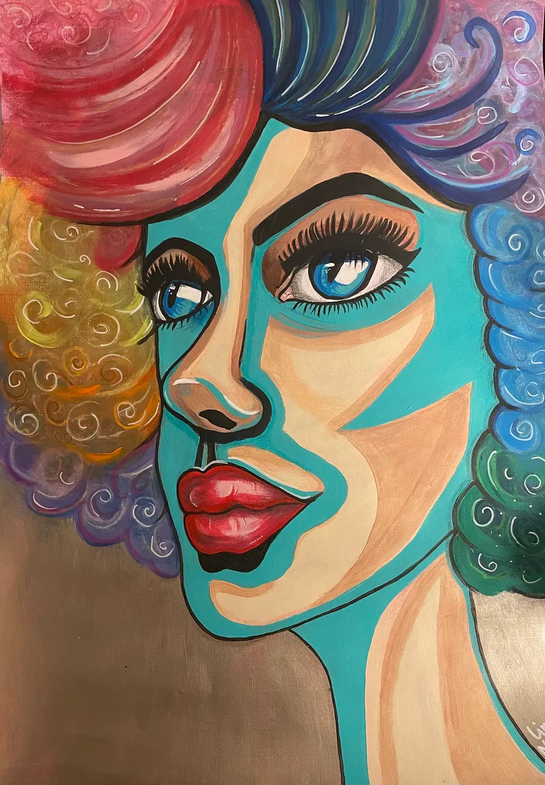 Curly girl – Acrylic by Lina A Nordblad (sold)