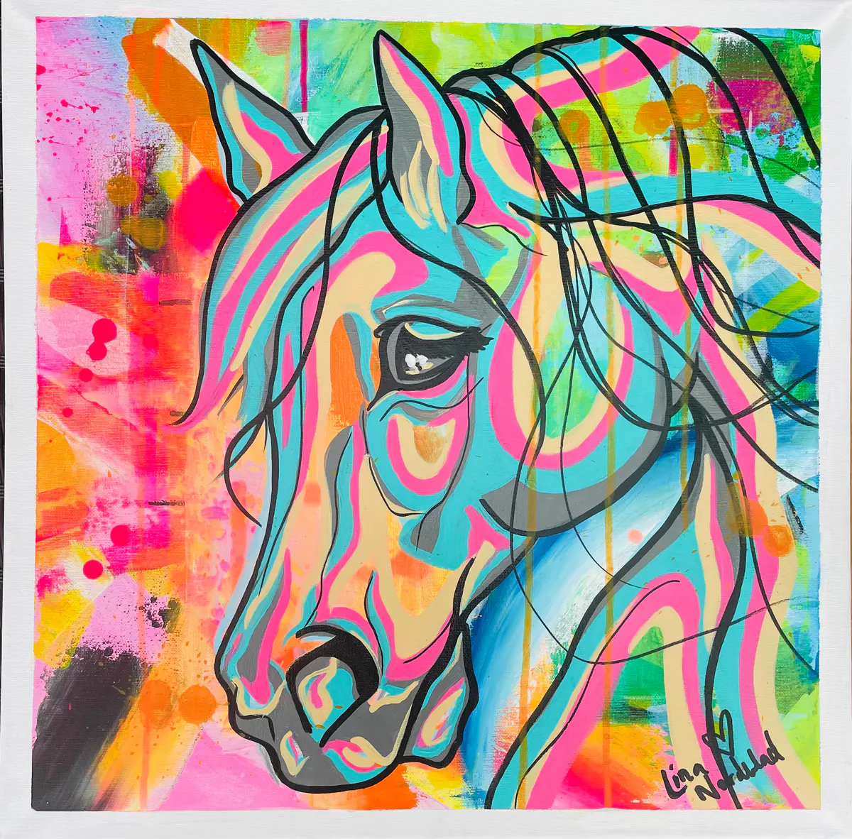 Neon spirit – Acrylic – Abstract Expressionism – 50×50 cm by Lina A Nordblad