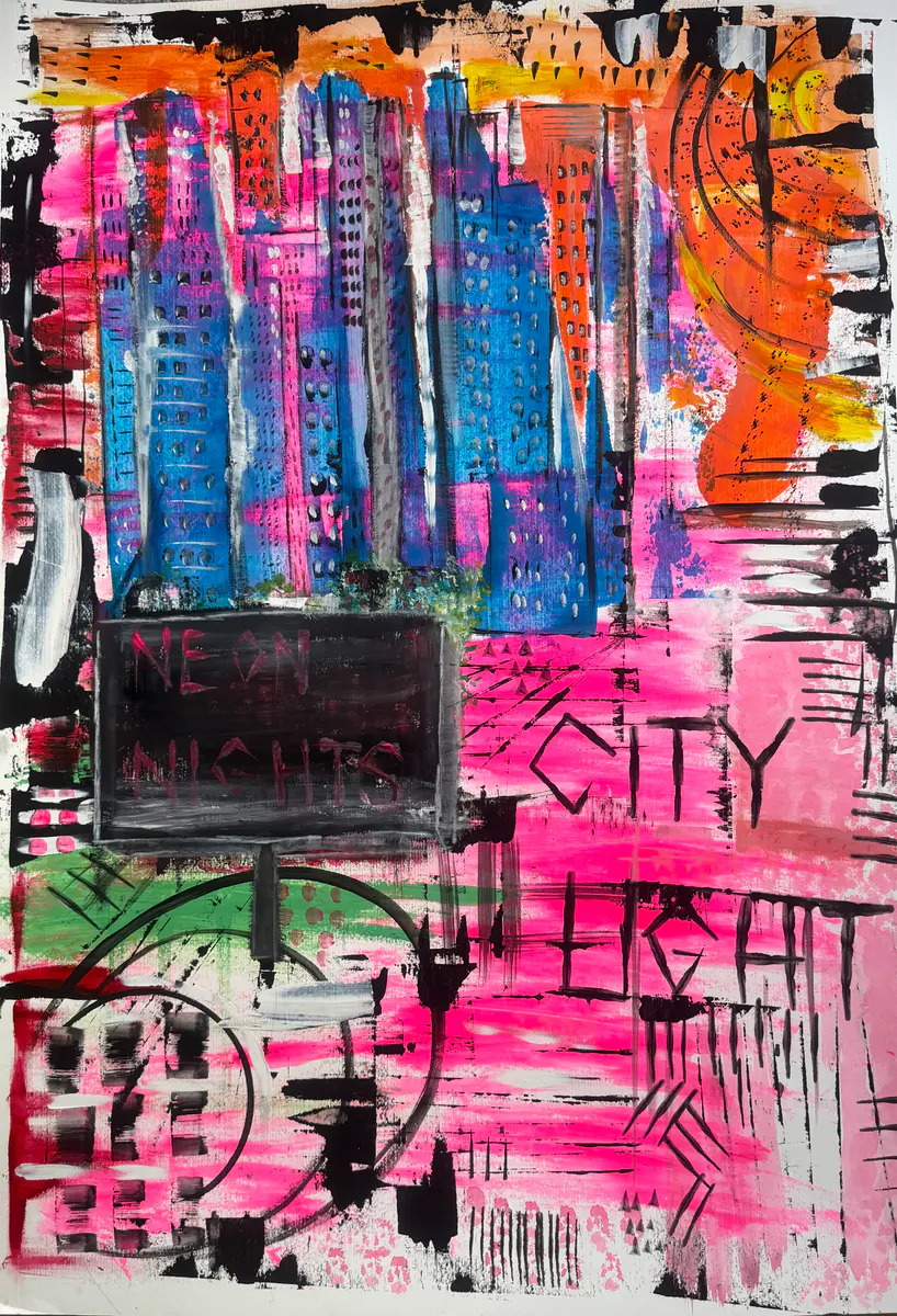 NEON NIGHTS – Watercolor – Abstract Expressionism – 70×100 cm by Monixx