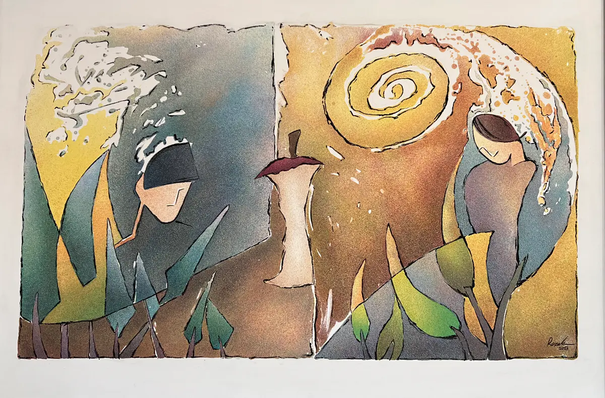 Mellan två världar - Blandet teknikk - Contemporary - 100×70 cm av Mojdeh Rezaee (såld)