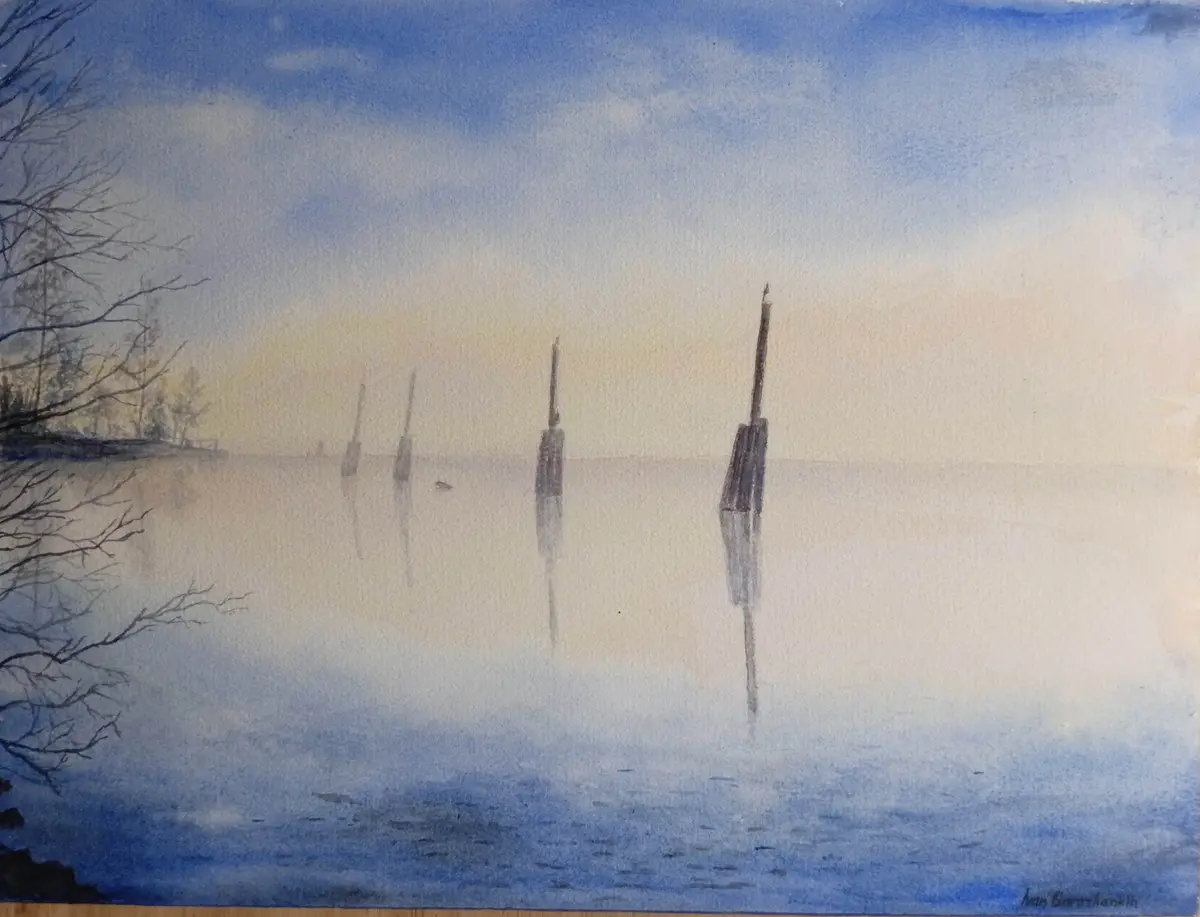 Övre Fryken Sjön i Dimma Nr 2 - Akvarelli - Impressionism - 41×31 cm taiteilija Ivan Gorozhankin