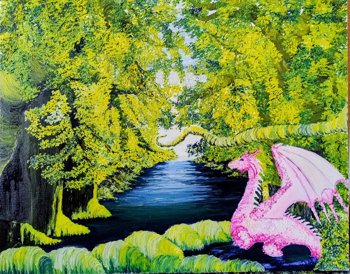The Secrets of the Magical Lake - Olja - Surrealism - 40×50 cm av Ateliemaloucametthe