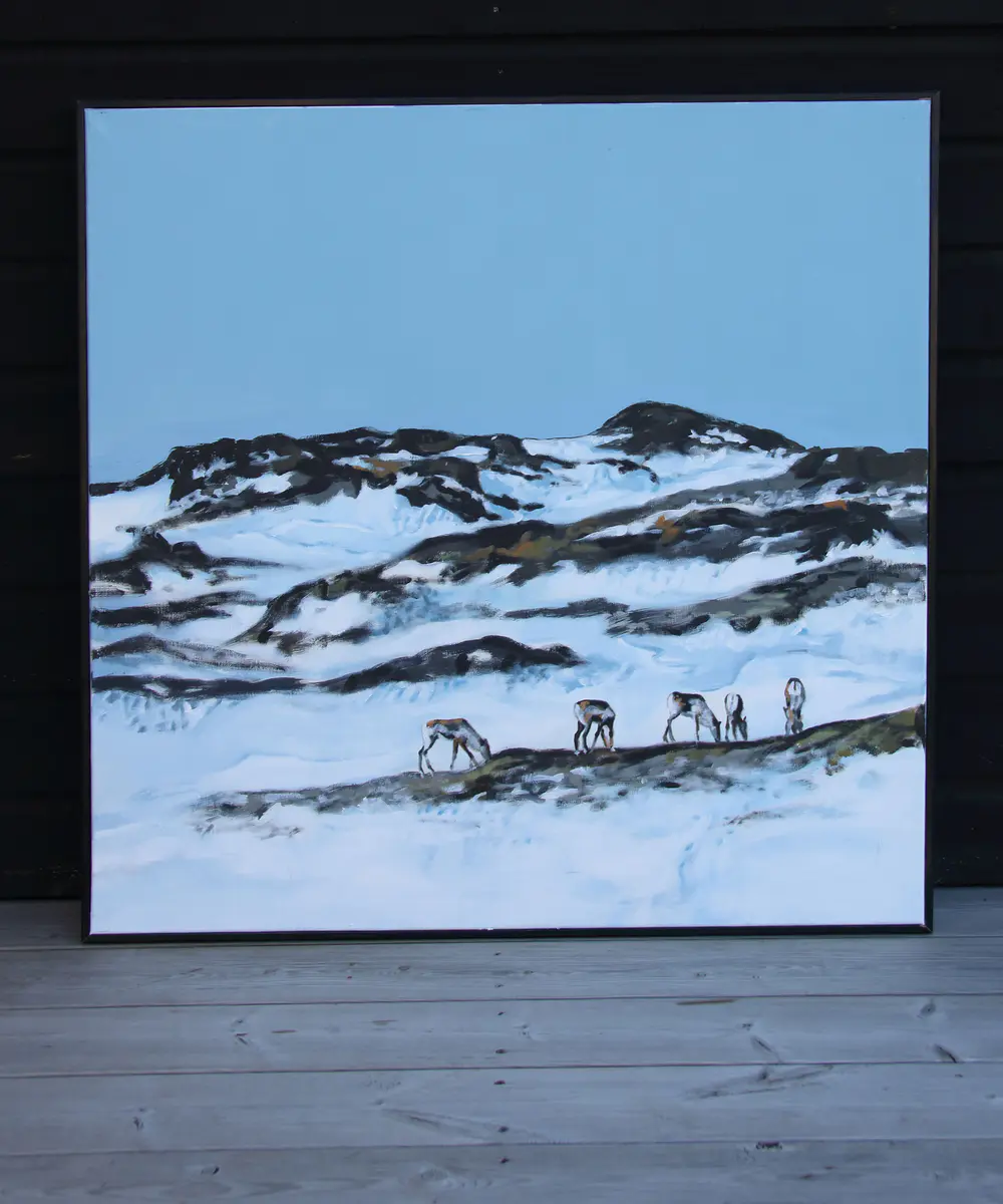 Renar i fjällen - Akryyli - 82×82 cm taiteilija Jesica Selberg