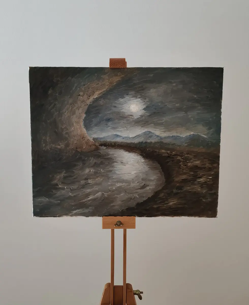Moonlit Night - Öljyväri - Surrealism - 50×40 cm taiteilija Martin Želinský