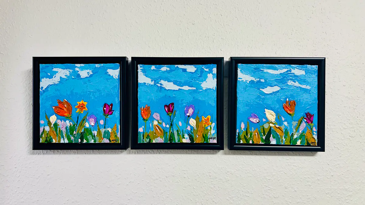 Farverig Fornemmelse af Sommerens Blomster - Akryyli - Landscape - 20×20 cm taiteilija Wasim Kiwan