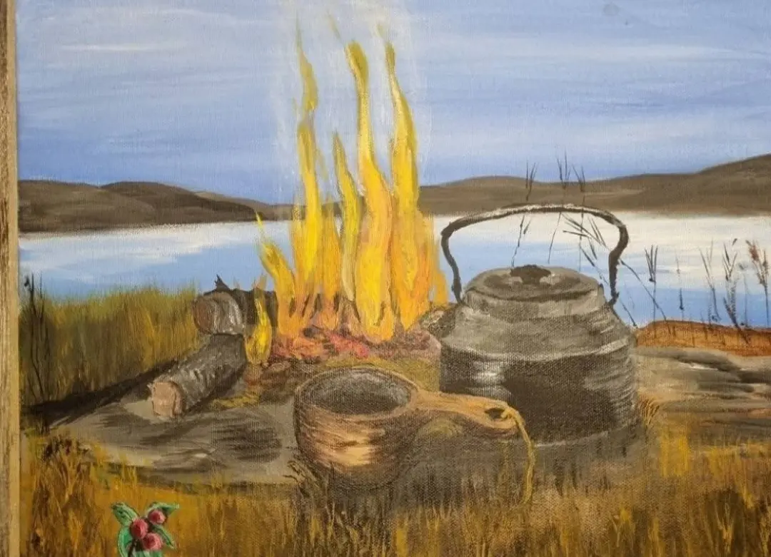 Stillhet vid eldens sken - Akryyli - Landscape - 42×30 cm taiteilija Håkan Siggemo