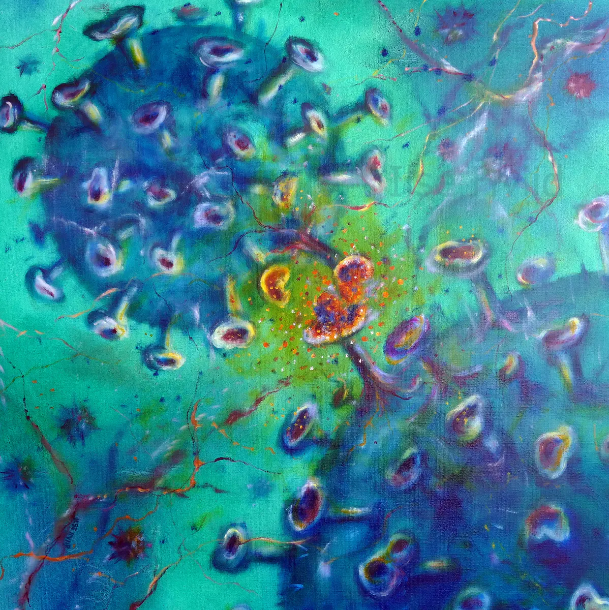Vi-Rus - Öljyväri - Expressionism - 65×65 cm taiteilija Ilse Hviid