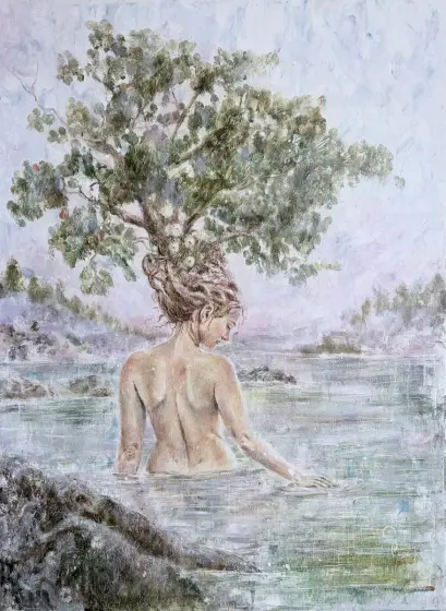Ursprunget- Kvinna och natur - Öljyväri taiteilija Selene Caspian