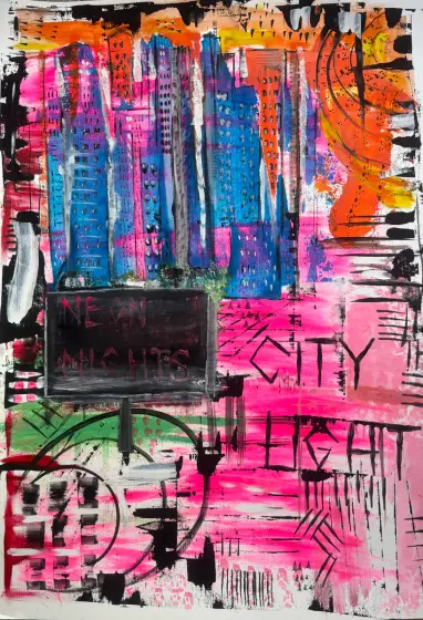 NEON NIGHTS - Akvarell av Monixx