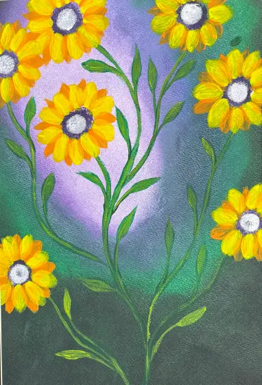 Gula blommor på kvist – Acrylic by Ann-Christin (Acmpainting) Martinsson